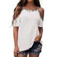 thumbnail image 2 of Pompotops Mode Femmes Manches Courtes Froid Épaule Col Rond Tops Décontractés T-shirt Blouse, 2 of 8