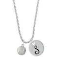 thumbnail image 1 of Delight Jewelry Silvertone Small Sparkle Clear AB Softball Silvertone Script Initial Disc - S - Charm Necklace, 20"+3", 1 of 4