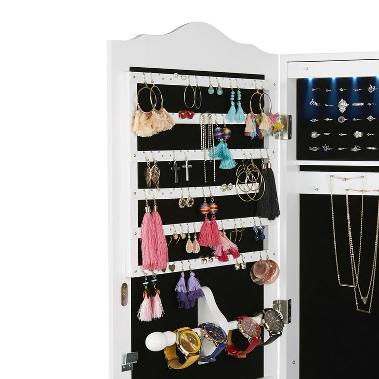 Mind Reader Hanging Jewelry Organizing Cabinet Mirror with 14 LED Lights White Walmart