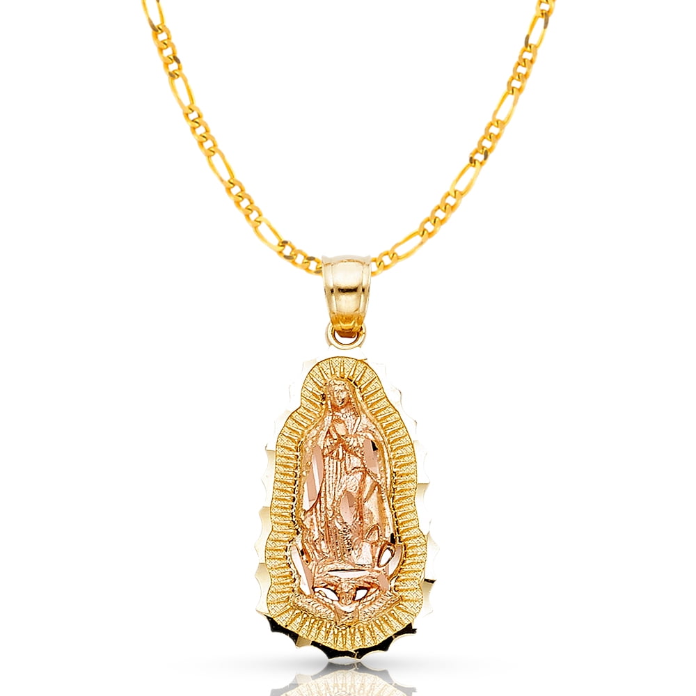 Ioka-14K Two Tone Gold Our Lady of Guadalupe Charm Pendant with 1.9mm ...