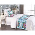 thumbnail image 2 of Floral Design Bed Runner Set, Dreamy Illustration of Symmetric Leafy Patterns with Squares Art, Decorative Bedding Scarf & a Pillow Sham for Hotels Homes, Twin, Sea Blue Teal Pale Pink, by Ambesonne, 2 of 3