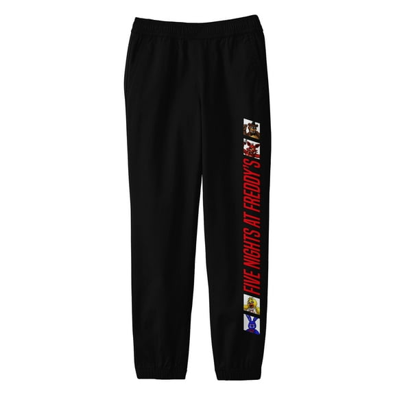 Five Nights at Freddy's Vertical Title with Boxed Characters Youth Black Graphic Jogger Pants-Large