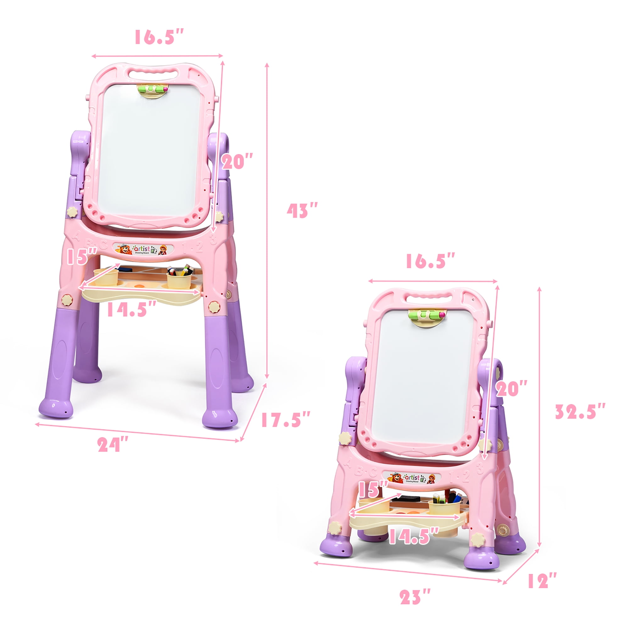Kids Height Adjustable Art Easel Set with Chair - Costway