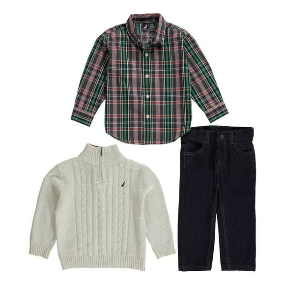 Nautica Ensemble de Pull et Jean 3 Pcs pour Bébé Garçon (12 Mois, Kaki)