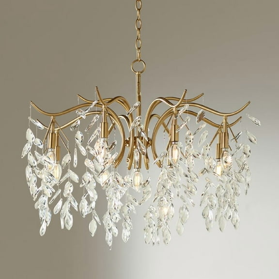 Vienna Full Spectrum Rysa Warm Brass Chandelier 30 1/2" Wide Modern Clear Crystal 9-Light Fixture for Dining Room House Foyer