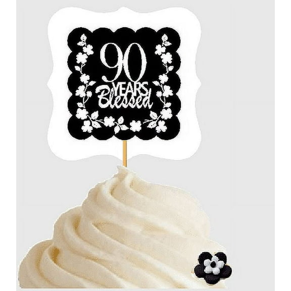 90th Birthday / Anniversary Blessed Cupcake Decoration Toppers Picks -12ct