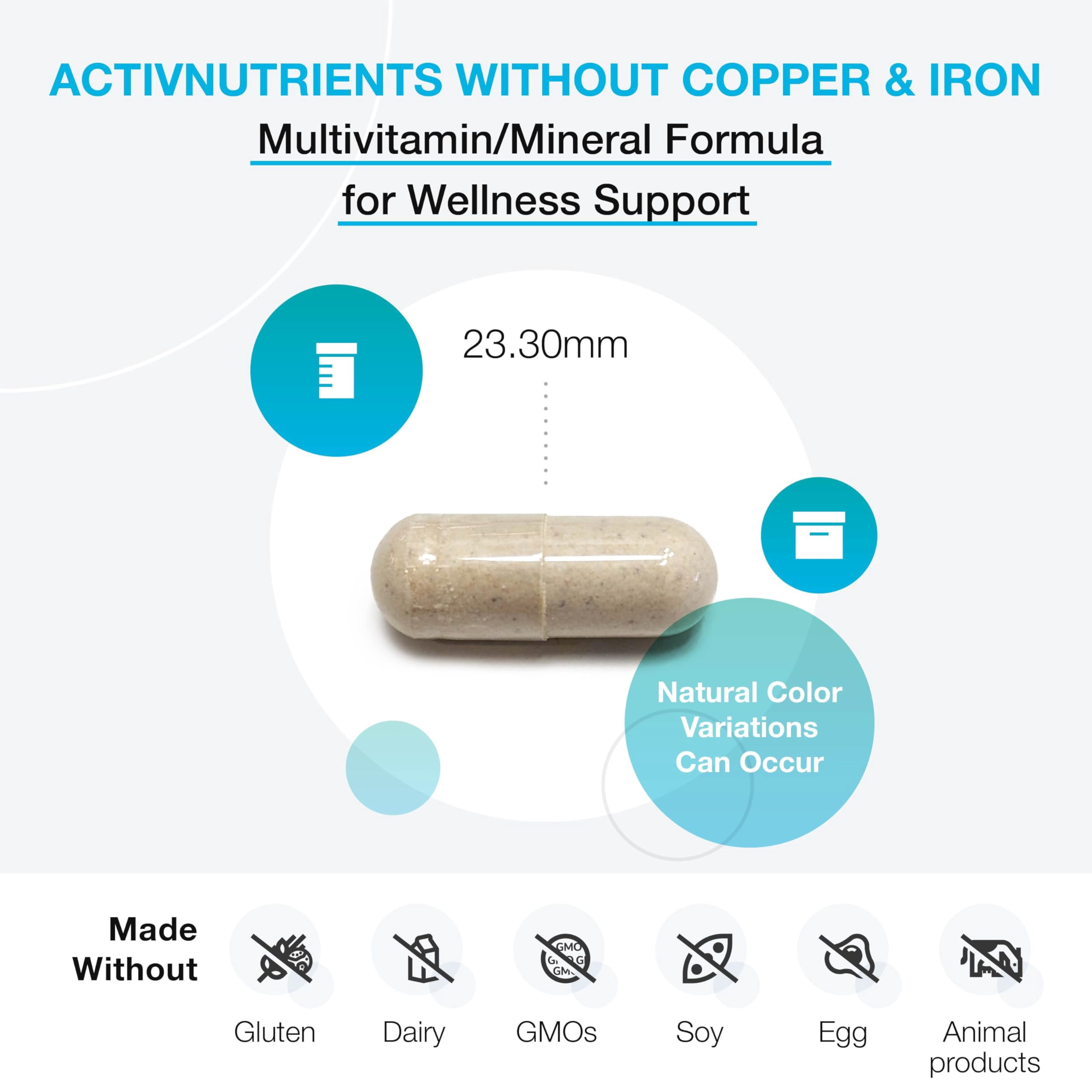 XYMOGEN ActivNutrients without Copper & Iron - Multimineral Formula for Wellness Support - Antioxidant Activity Support - Vegetarian, Non-GMO & Gluten Free - 120 Capsules