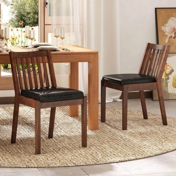 DRAZUNO Dining Chair Set of 2 PU Leather Upholstered Kitchen Armless Chairs Espresso