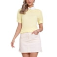 thumbnail image 1 of INSPIRAR CHIC Blusa de Mujer Vintage con Cuello Peter Pan, Manga Corta con Contraste, Talla XL, Amarillo, 1 of 6