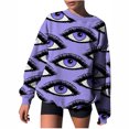 thumbnail image 1 of Pompotops Chandails en Molleton Oversize à Col Rond pour Femmes, Manches Longues, Blouse, T-shirt, 1 of 4