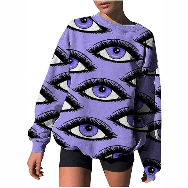 Pompotops Chandails en Molleton Oversize à Col Rond pour Femmes, Manches Longues, Blouse, T-shirt
