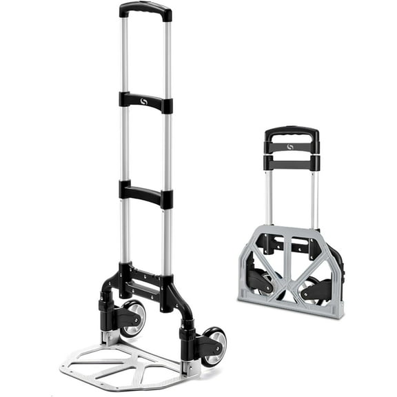 Folding Hand Truck, Dolly Cart with Wheels Foldable, Lightweight Aluminum Luggage Cart Portable Collapsible Trolly for Utility Cart, Hand Trucks for Moving Travel Shopping Airport Office