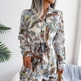 thumbnail image 6 of IROINNID Rollbacks Semi Formal Dress for Women Long Sleeve Shirt Dress Turndown Collar Dresses Printed Button Bandage Long Dress,White, 6 of 8