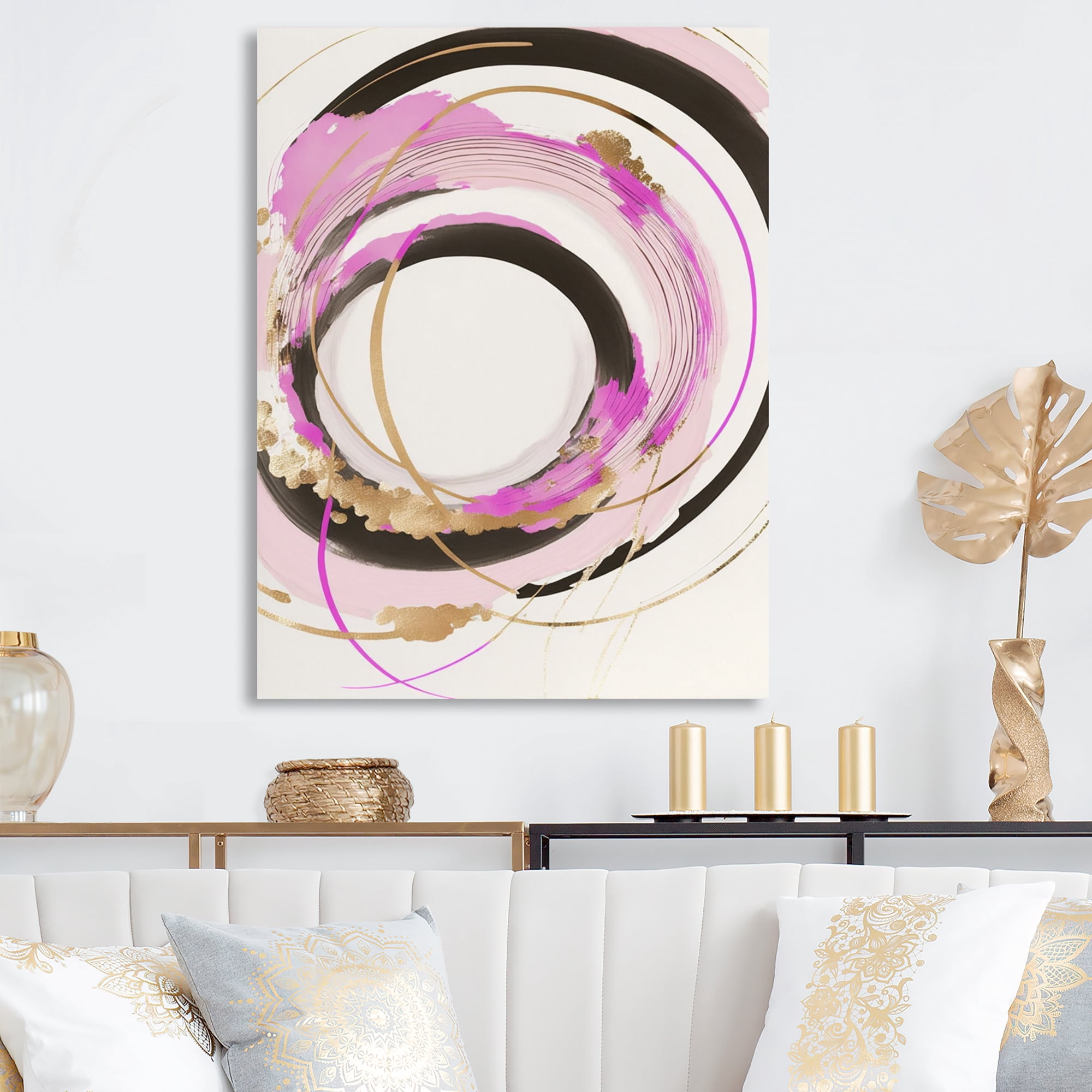 Designart Pink And Gold Minimalist Art II Canvas Wall Art