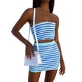 thumbnail image 1 of VISgogo, ropa de verano para mujer, Tops cortos de tubo sin tirantes a rayas con conjunto de falda de cintura alta informal VISgogo moda, 1 of 2