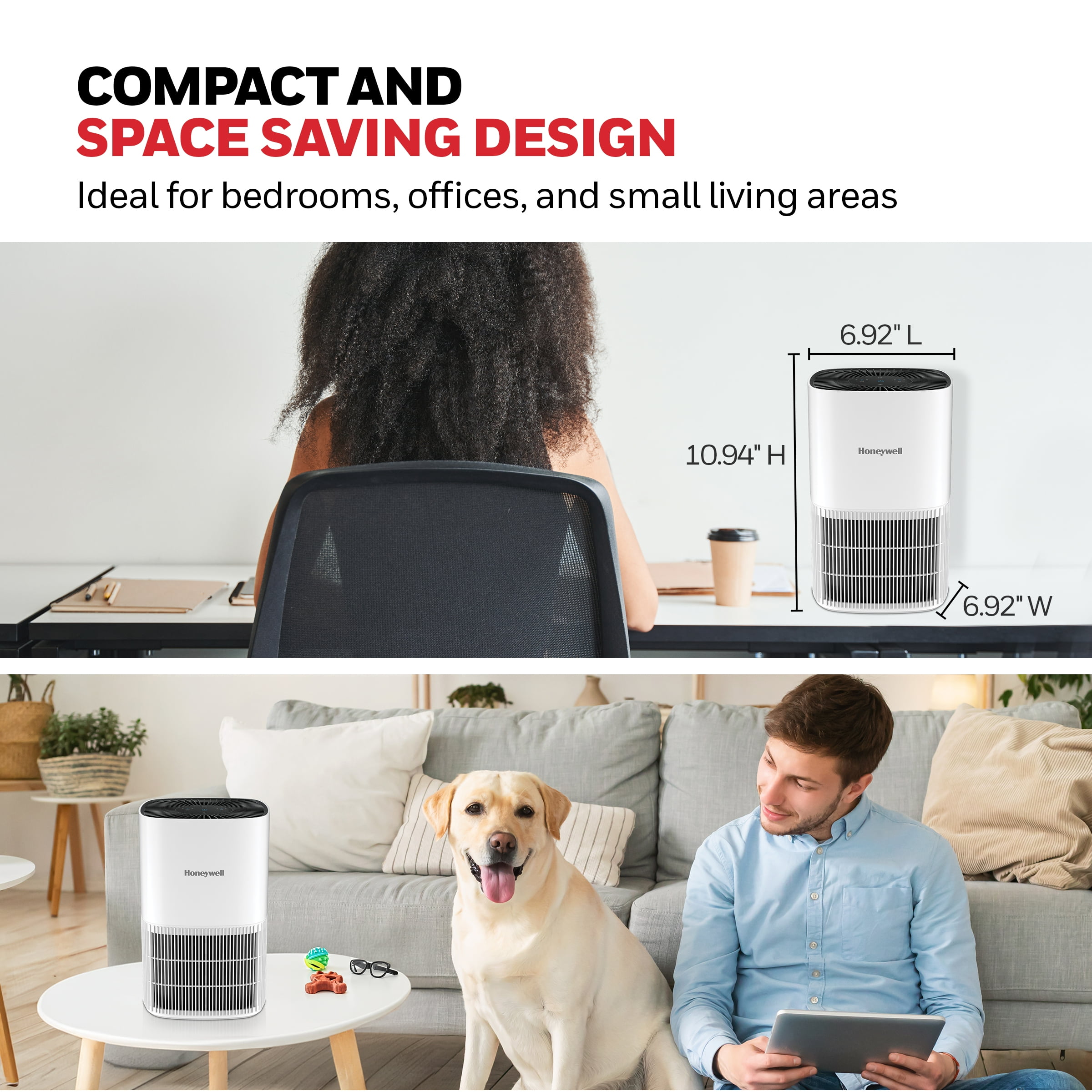 Honeywell HEPA Air Purifier for Bedroom, 530 Sq ft, HEPA Filter - Allergen+, Smoke, Pollen Reducer