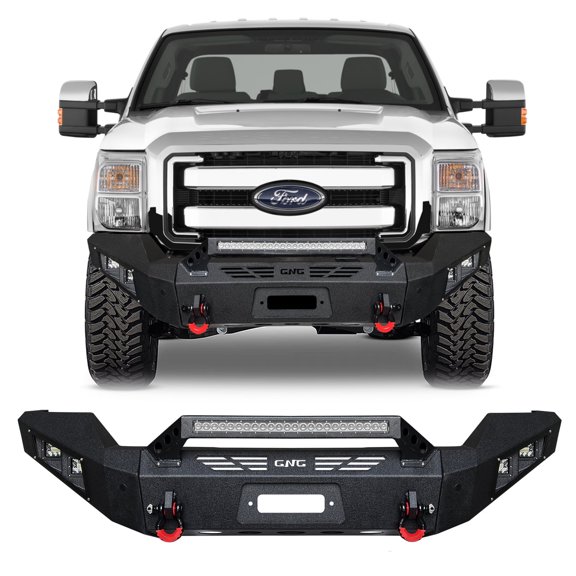 TIOYAR For 2011-2012-2013-2014-2015-2016 F250/F350/F450/F550 New Steel Front Bumper W/Winch Plate&Lights&D-Rings (Black Texture)