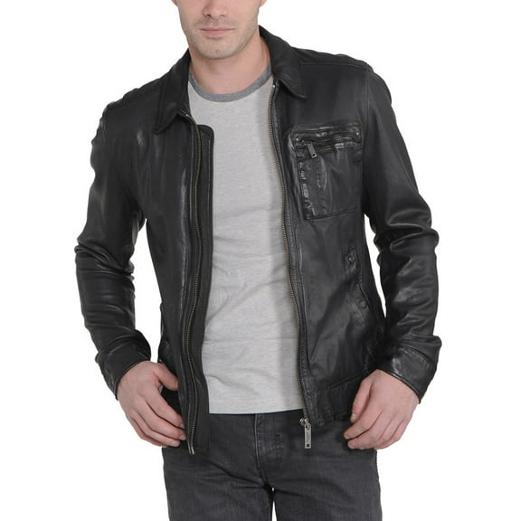 Men's Stylish Black 100% Genuine Lambskin Leather Lightweight Soft Satin lining Jackets for Men - L Size