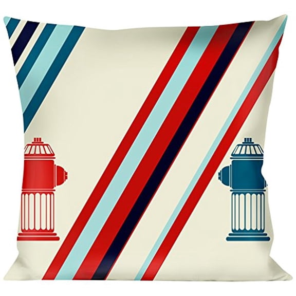 Buckle-Down Throw Pillow - Fire Hydrants Stripes Tan Blues Reds