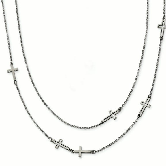Stainless Steel Two Strand Religious Faith Cross Necklace 30 Inch - Strand Necklace for Women