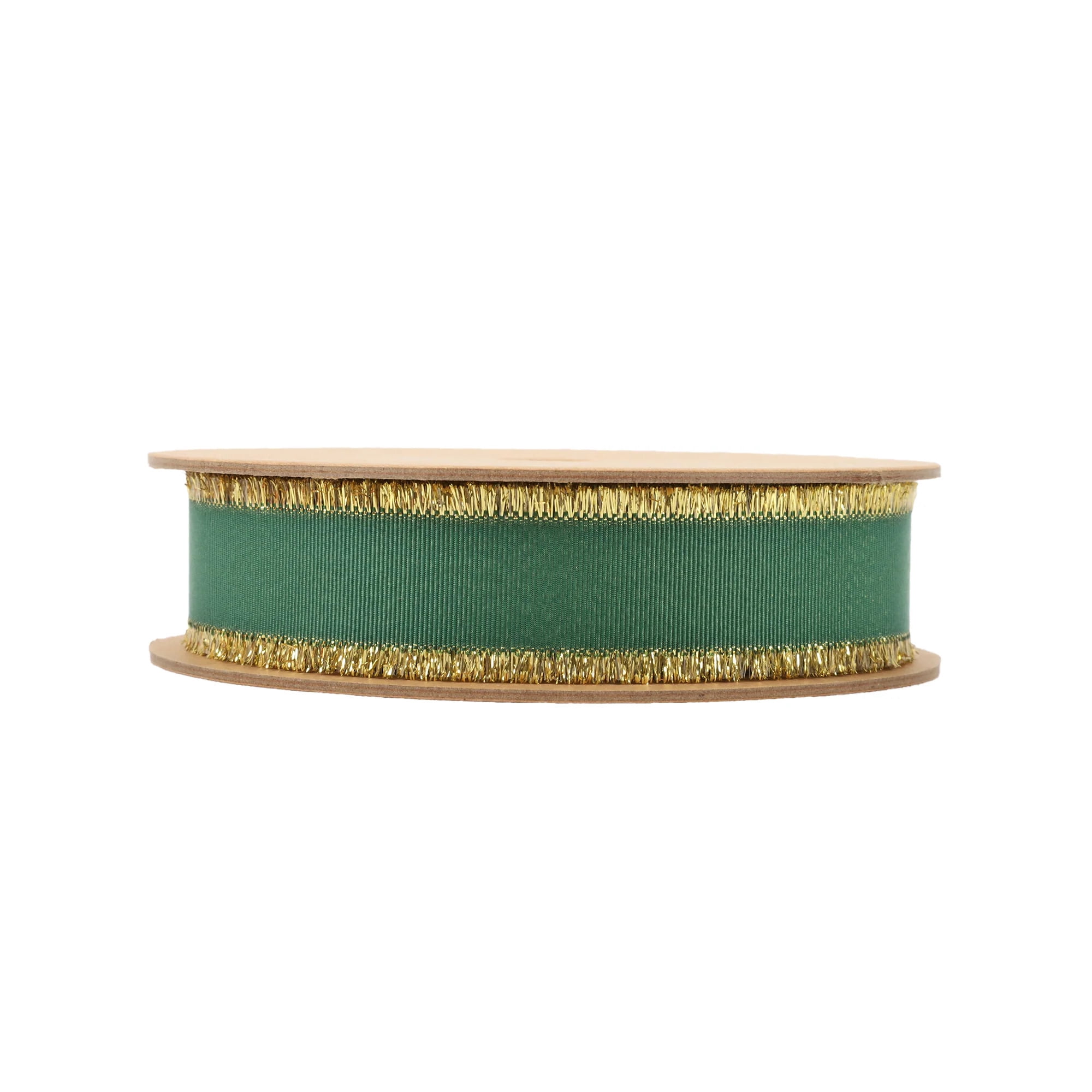 LaRibbons 1" Textured Grosgrain Ribbon | Gold Metallic Fringe Green | 25 Yard Roll