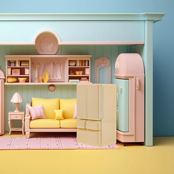 Masteelf Dollhouse Miniature Furniture 1:12 Scale Double Door Fridge Toy For Kitchen Scene Pretend Play Mini Refrigerator Kitchen Display Prop Decor