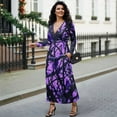 thumbnail image 4 of FKELYI Purple Forest Print Womens Long Sleeve Fall Dress V Neck Casual Maxi Dress with Pockets Soft A-Line Flowy Tiered Waist Dresses for Ladies, 2XL, 4 of 6