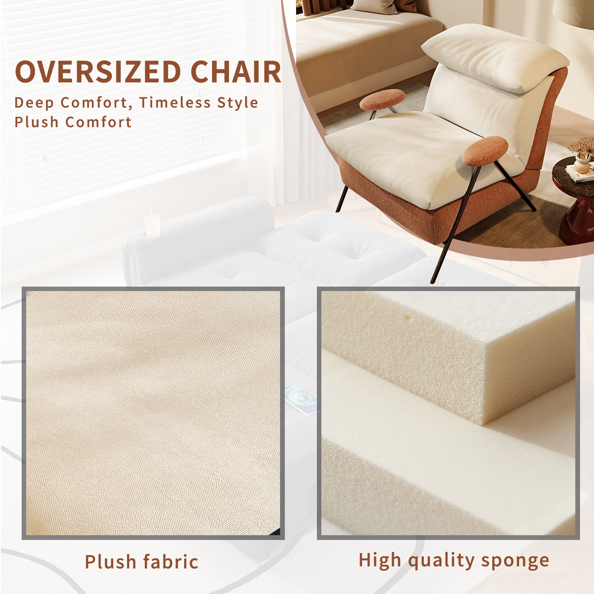GARITIN Accent Chair and Reading Chair 31.8 Inch, Solid Wood Frame Lounge Chair with Chenille and Plush Upholstery for Living Room Bedroom, Beige