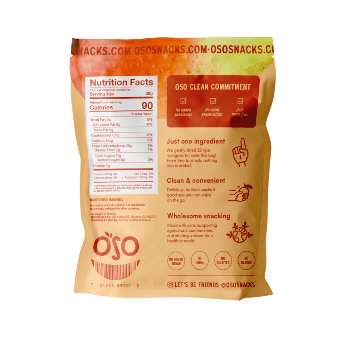 Oso Snacks Dried Mango, Large Halves, 23 oz, No Sugar Added, No Preservatives, Non-GMO