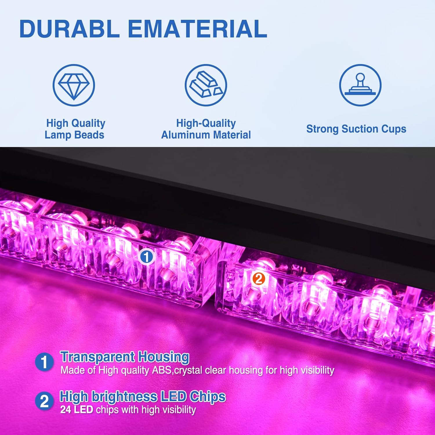 Nilight 24LED Emergency Strobe Traffic Advisor Light Bar 2 in 1 Purple Dash Warning Safety Flashing Lights Front/Rear Windshield Construction Lights for Trucks Cars