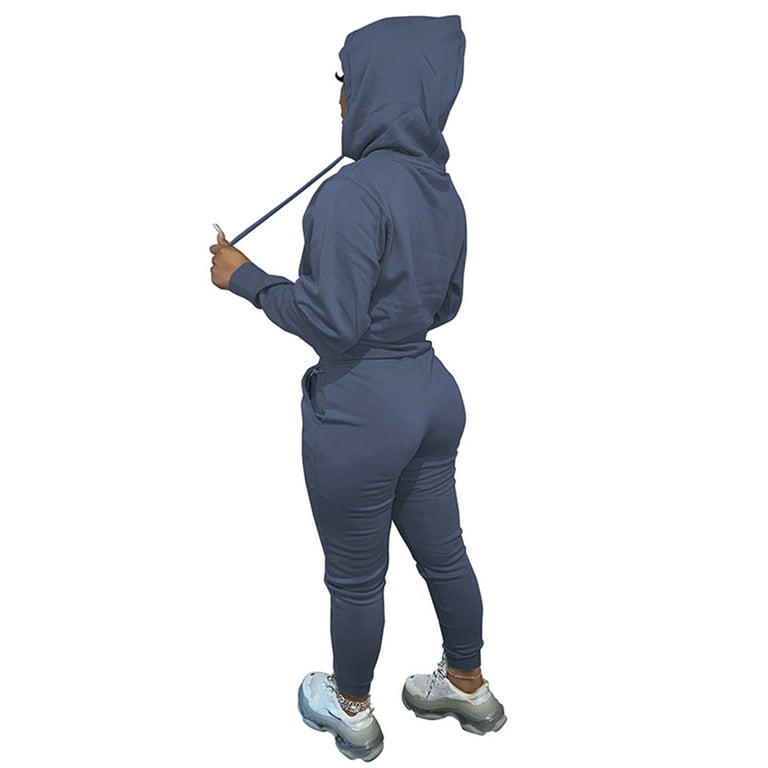 Frontwalk Jogging Suits For Womens 2 Piece Long Sleeve Sweat Suit Solid  Color Winter Fleece Tracksuits Blue S