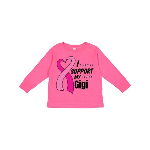 Inktastic Breast Cancer Awareness I Support My Gigi with Pink Ribbon Boys or Girls Long Sleeve Toddler T-Shirt