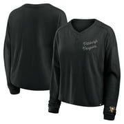 Women's Fanatics Black Pittsburgh Penguins Oversized All Out Effort Long Sleeve Henley T-Shirt
