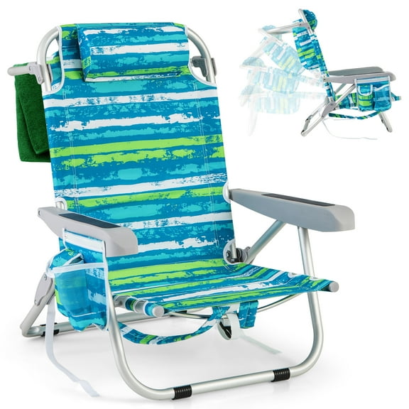 Topbuy 1PC Backpack Beach Chair Foldable 5-Position Lay Flat Lounge Chair