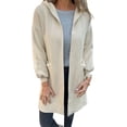 thumbnail image 2 of CORIRESHA Women's Solid Color Casual Woolen Lantern Sleeve Pocket Hooded Cardigan Coat, 2 of 4