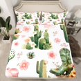 thumbnail image 2 of Homewish Green Cactus Botanical Bed Sheets, Wetsern Princess Hat King Sheets, Pink Cherry Blossoms Sheet Set, Super Cozy Room Decor, 4 Pieces, 2 of 7