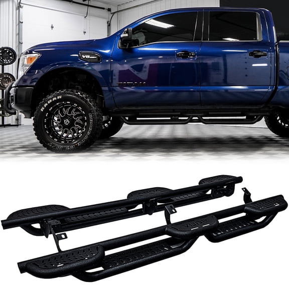 Vijay Running Boards Compatible with 2004-2025 Nissan Titan and 2016-2025 Titan XD Crew Cab 4 Doors Bolt-on Side Steps Rails Steel Nerf Bar