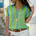 thumbnail image 2 of Button Down Shirt for Women Lapel Stripe Polka Dots Short Sleeve Tops Casual Loose Fit Summer Going out Blouse Tee, 2 of 8