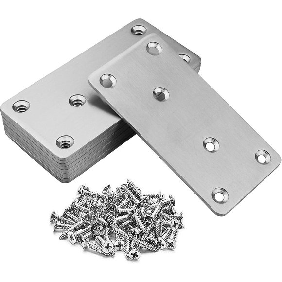 10 Pack Flat Mending Plate 201 Stainless Steel Straight Steel Brace, 5 2 Inches Mending Joining Plates Repair Fixing Bracket Connector, 8 Hole With 2