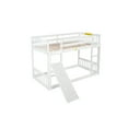 thumbnail image 3 of Mirightone Twin Over Twin Floor Bunk Bed, Wood Playhouse Bunked Frame with Climbing Ramp and Ladder, Low Bunk Bed with Guardrails for Boys Girls（White）, 3 of 7