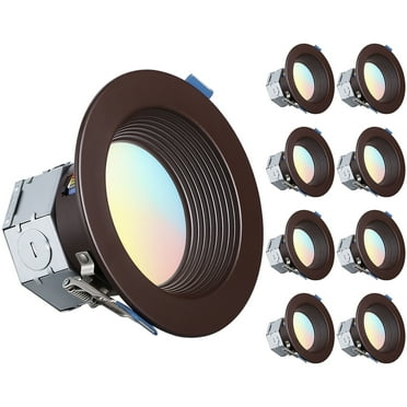 8 Pack 4" 5CCT LED Canless Recessed Light with J-Box, Color Temperature Selectable Deep Baffle Trim, 10W 800lm Dimmable
