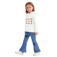 thumbnail image 6 of Girls 2-Piece Set White Floral Hoodie & Flare Jeans, 70s Retro Matching Outfit with Heart Patches for Kids to 8 Years,Size 6-7 T, 6 of 8