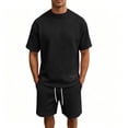thumbnail image 2 of Outfits Casual Shirt And Shorts Set Men's Solid Color T-Shirt Short Sleeve And Drawstring Elastic Waist Shorts Casual Set Suit Black Xxxl, 2 of 5