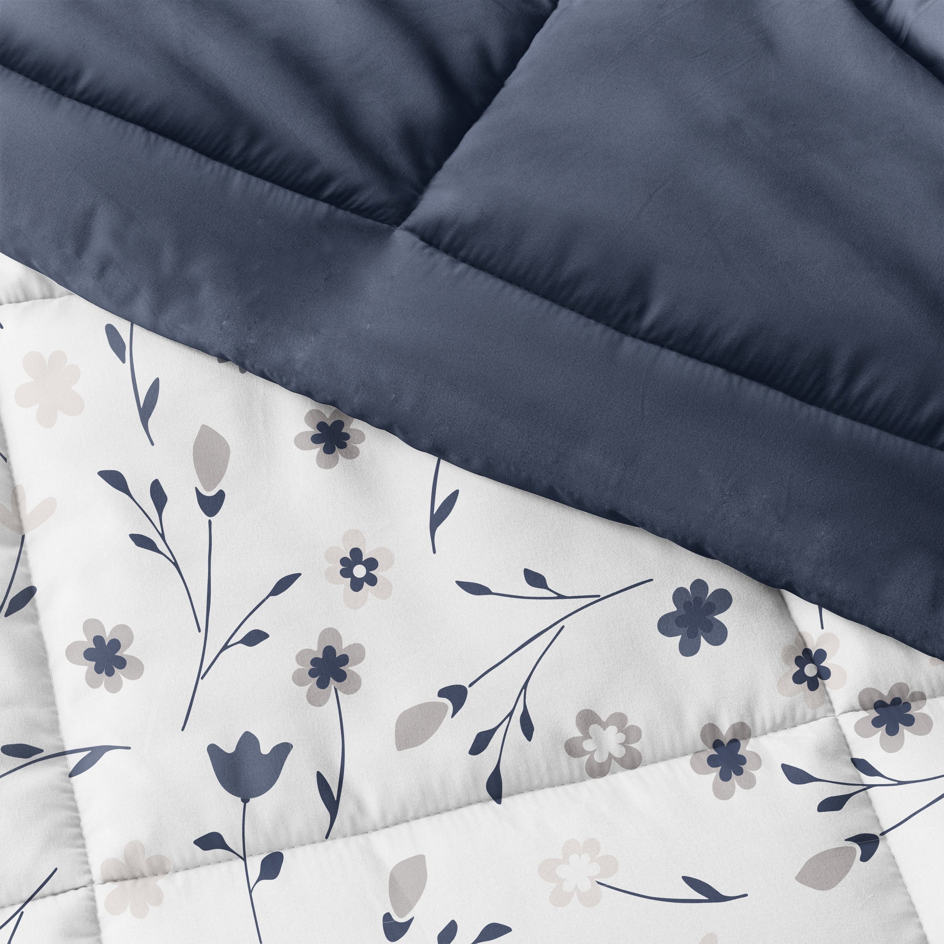 Noble Linens 3-Piece Navy Reversible Comforter Set, Full/Queen