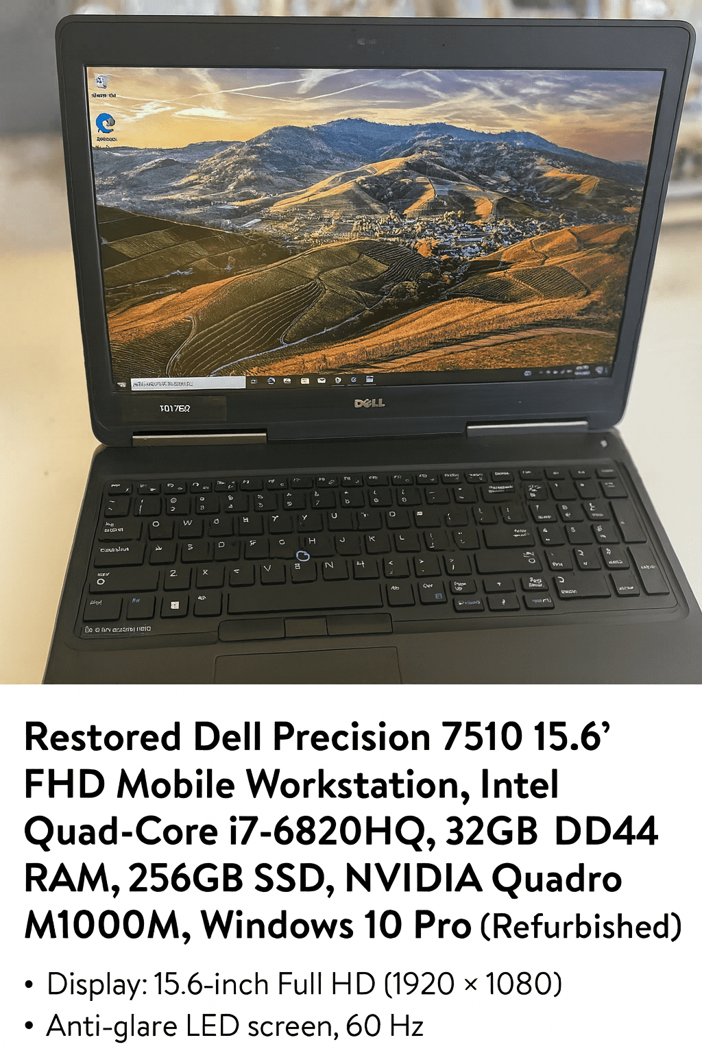 Dell Precision 7510 15.6" FHD Laptop, Intel Core i7-6820HQ, 32GB RAM, 256GB SSD, Windows 10 Pro