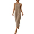 thumbnail image 2 of QUNYINEY Sleeveless Sundresses for Women Plus Size Cotton Linen Midi Casual Solid Tank Dress Beach Crew Neck with Pockets Drop Shoulder Loose Fit Dresses, 2 of 9