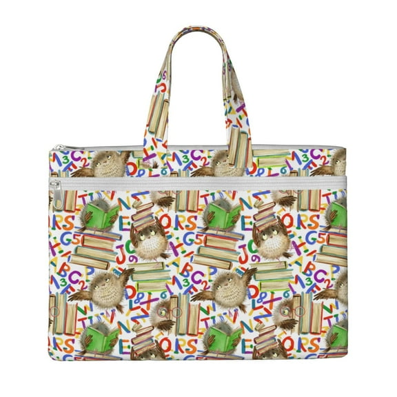 Honeii Owl Back To School Print Canvas Tote Bag with Compartments Laptop Tote Bag Large Tote Bag