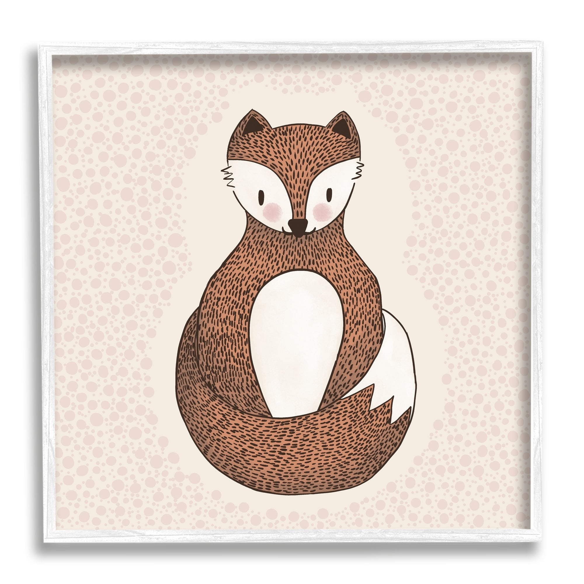 Stupell Industries Whimsical Fox Spotted Pattern Polka Dot Border Graphic Art White Framed Art Print Wall Art, Design by Birgit Maria Kiennast