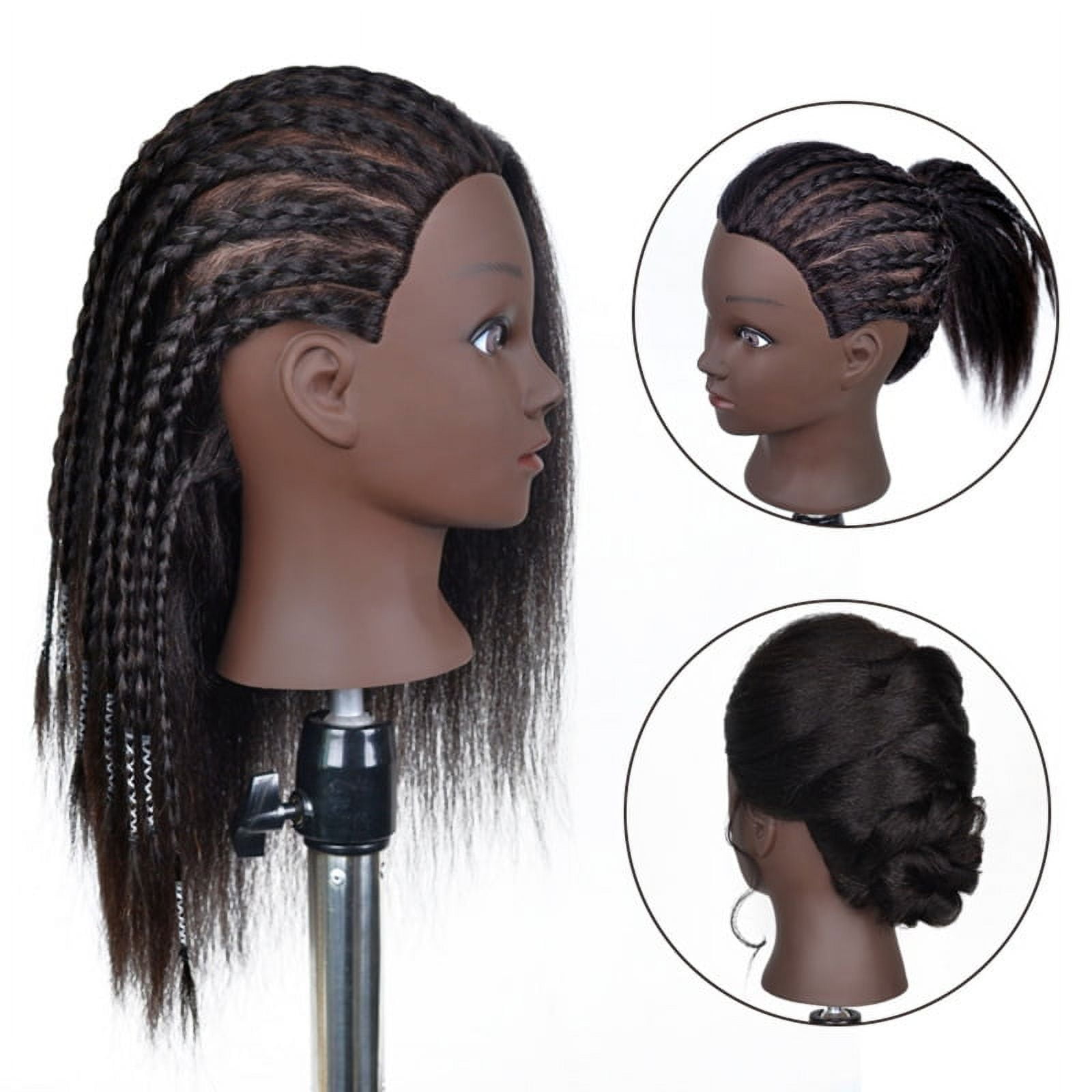 Hair Styling Practice Doll Afro Training Mannequin Head with Clamp, Real , Thick, Can Perm, Bleach, Cut And Blow - 14in