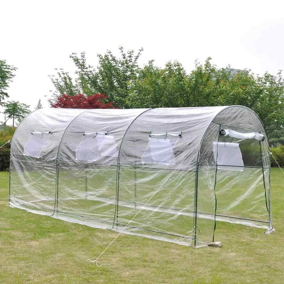 vidaXL Greenhouse Transparent PVC, Powder-Coated Steel Large Portable 177.1" x 74.8" x 78.7"